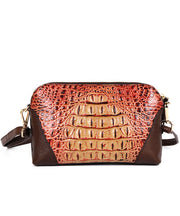 Einzigartige Paitings Satchel Handtasche aus Kalbsleder mit rotem Krokodilmuster