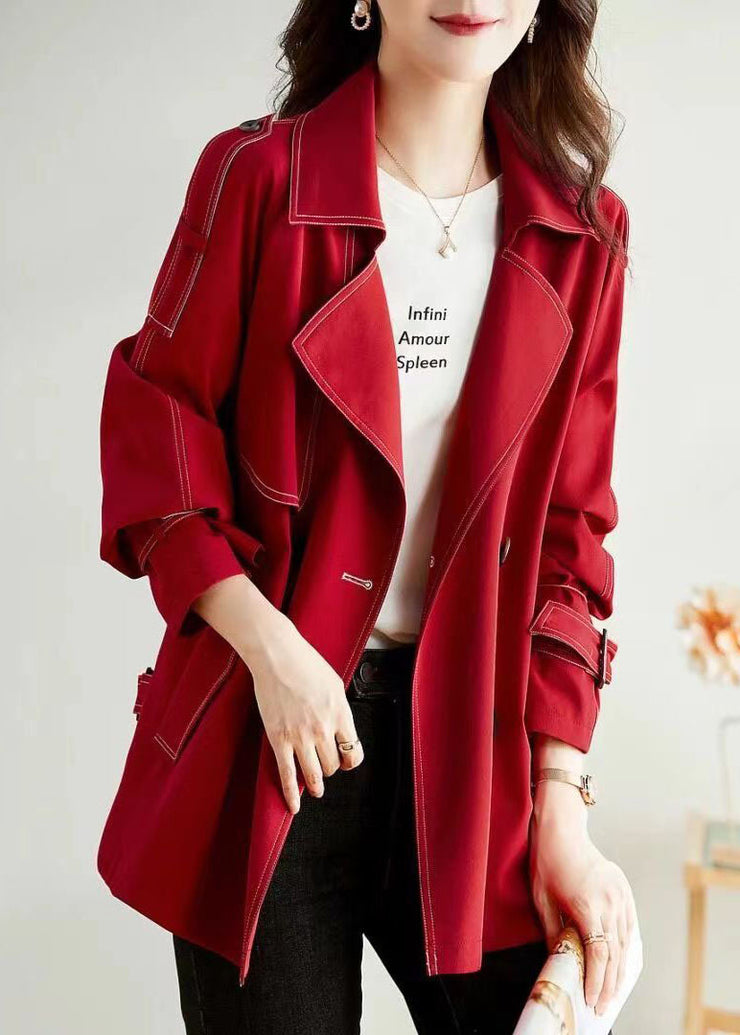 Unique Red Peter Pan Collar Pockets Button Patchwork Cotton Coats Fall