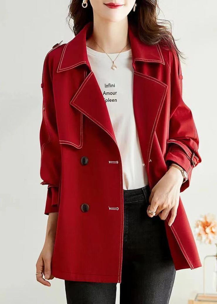 Unique Red Peter Pan Collar Pockets Button Patchwork Cotton Coats Fall