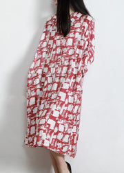 Unique Red Print Cotton Pockets Patchwork Summer Vacation Dresses - SooLinen