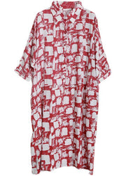 Unique Red Print Cotton Pockets Patchwork Summer Vacation Dresses - SooLinen