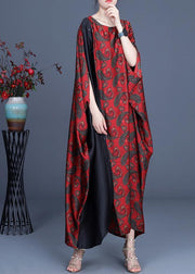 Unique Red Print Patchwork Long Dresses Summer Spring - SooLinen