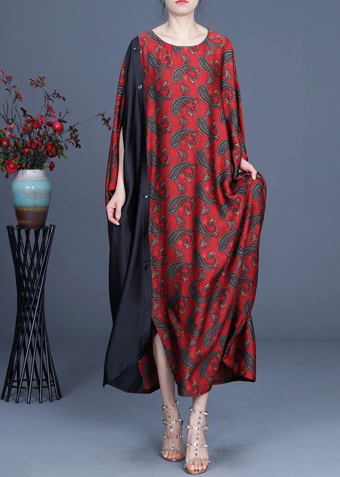 Unique Red Print Patchwork Long Dresses Summer Spring - SooLinen