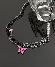 Unique Rose Butterfly Patchwork Pearl Pendant Necklace
