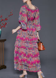 Unique Rose Elastic Waist Print Cotton Maxi Dresses Spring