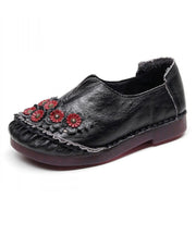 Unique Splicing Flat Shoes For Women Red Floral Cowhide Leather