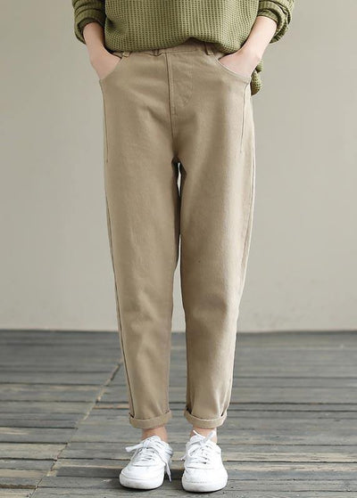 Unique Spring Chothes Plus Size Clothing Khaki Elastic Waist Jeans - SooLinen