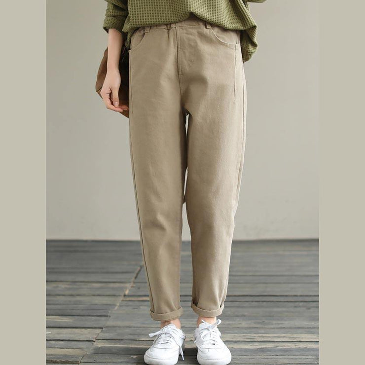 Unique Spring Chothes Plus Size Clothing Khaki Elastic Waist Jeans - SooLinen