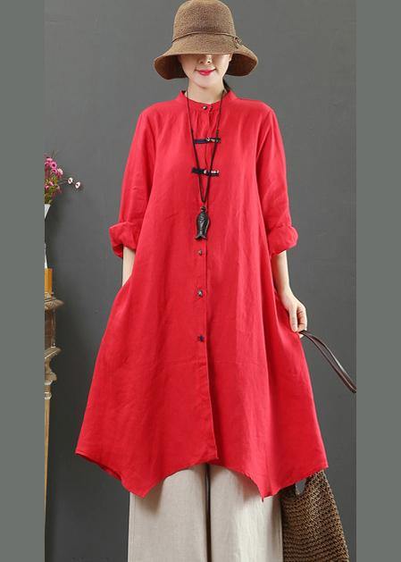 Unique Stand Collar Asymmetric Spring Clothes Pattern Red Blouse - SooLinen