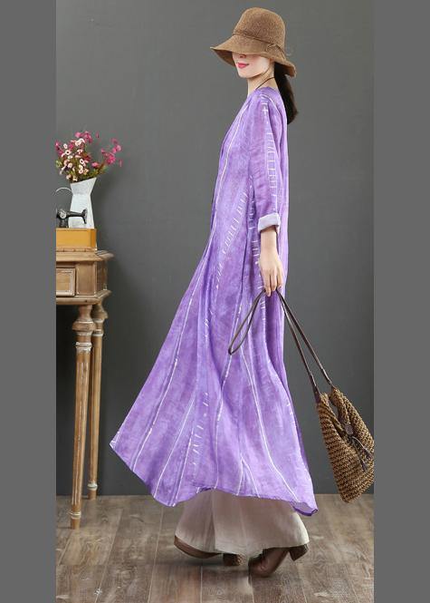 Unique V Neck large hem Spring Tunics Pattern Purple A Line Dress - SooLinen