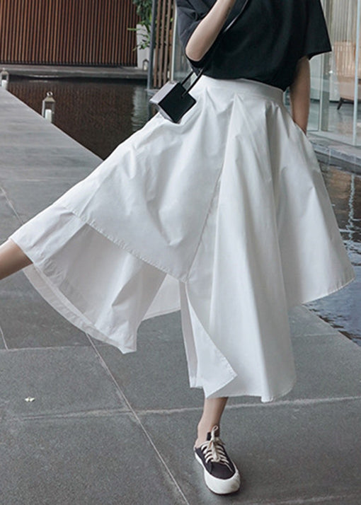 Unique White Asymmetrical Pockets Patchwork Cotton Pants Skirt Summer