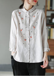 Unique White Embroidery Clothes Peter Pan Collar Baggy Spring Tops - SooLinen