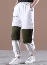 Unique White Harem Pockets Pants Trousers Summer Cotton - SooLinen