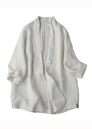 Unique White Peter Pan Collar Pockets Patchwork Linen Loose Coat Summer