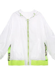 Unique White Pockets zippered Spring Hooded Jacket - SooLinen