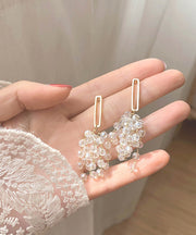 Unique White Sterling Silver Copper Crystal Hollow Out Drop Earrings