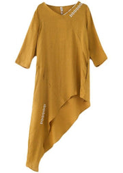 Unique Yellow Asymmetrical design O-Neck Shirts Fall - SooLinen