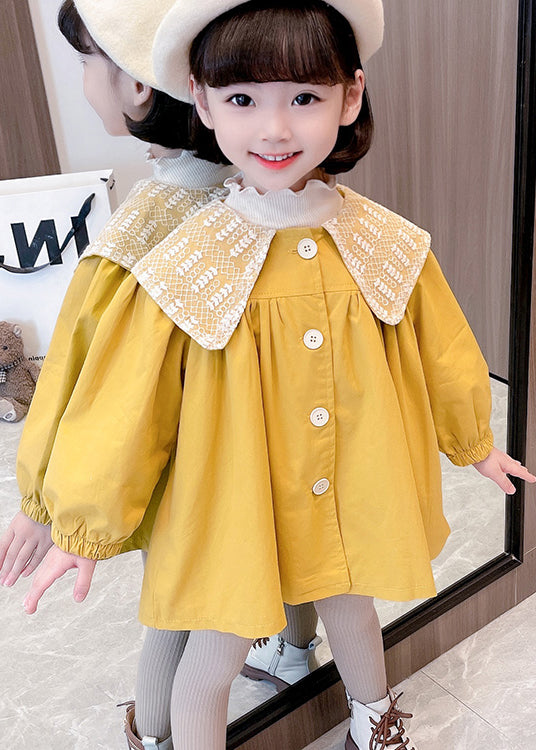 Unique Yellow Button Wrinkled Patchwork Cotton Baby Girls Trench Fall