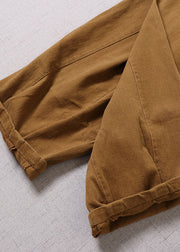 Unique Yellow Cinched Patchwork Cotton Pants Spring