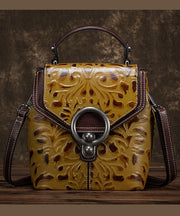 Unique Yellow Embossing Paitings Calf Leather Backpack Bag