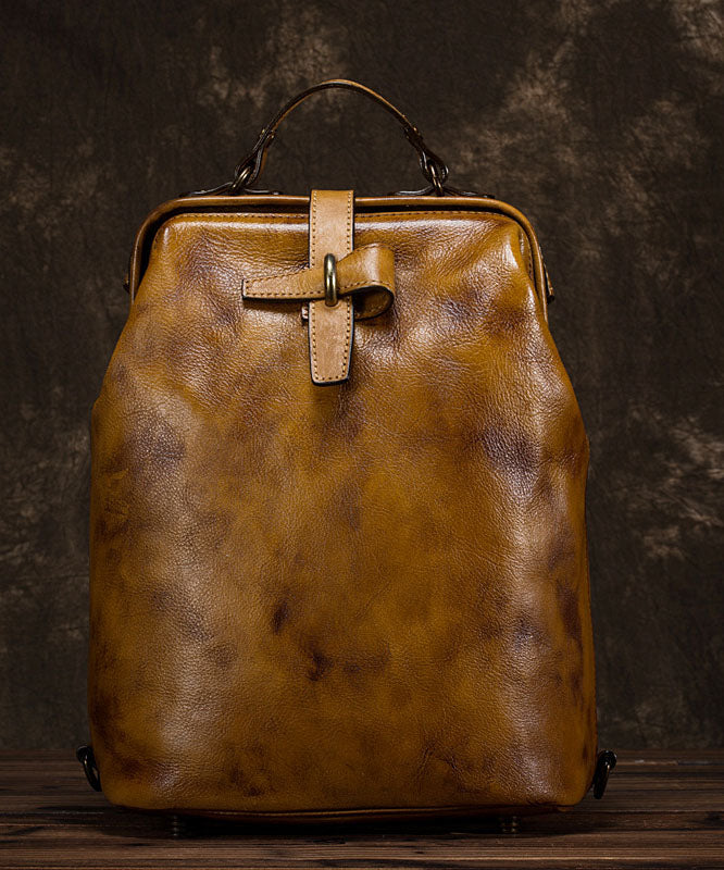 Unique Yellow Large Capacity Calf Leather Backpack Bag