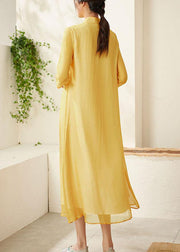 Unique Yellow Mandarin Collar Print Summer Dresses - SooLinen