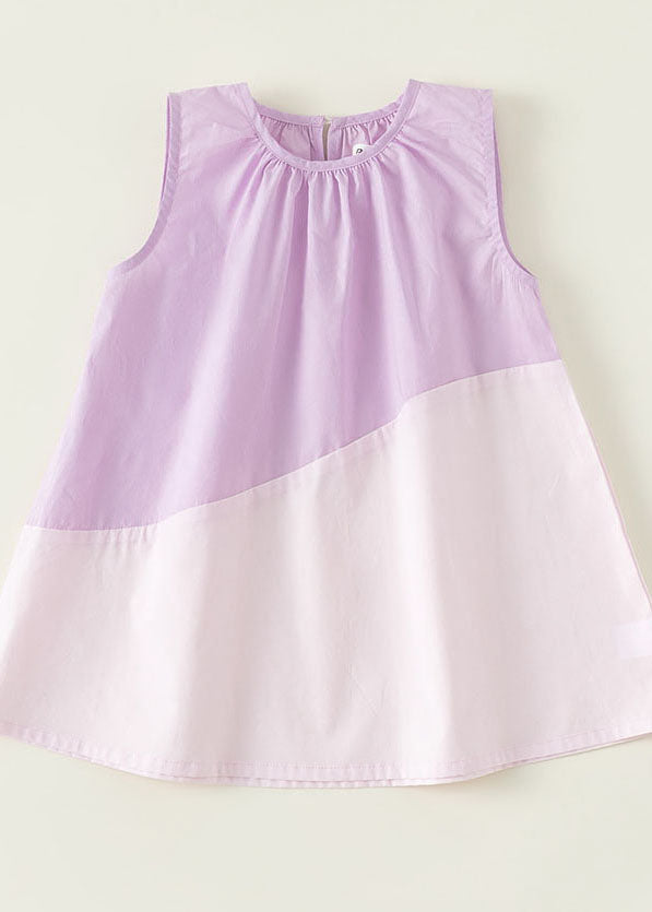 Unique Yellow O Neck Patchwork Cotton Baby Girls Dresses Sleeveless