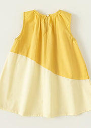 Unique Yellow O Neck Patchwork Cotton Baby Girls Dresses Sleeveless