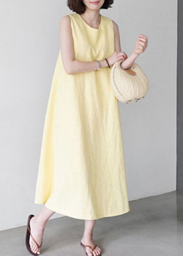 Einzigartiges gelbes Partykleid mit O-Ausschnitt und Taschen, ärmellos