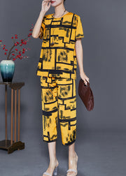 Unique Yellow Oversized Print Ice Silk Two Pieces Set Summer