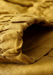 Unique Yellow Pockets Elastic Waist Linen Pants Summer