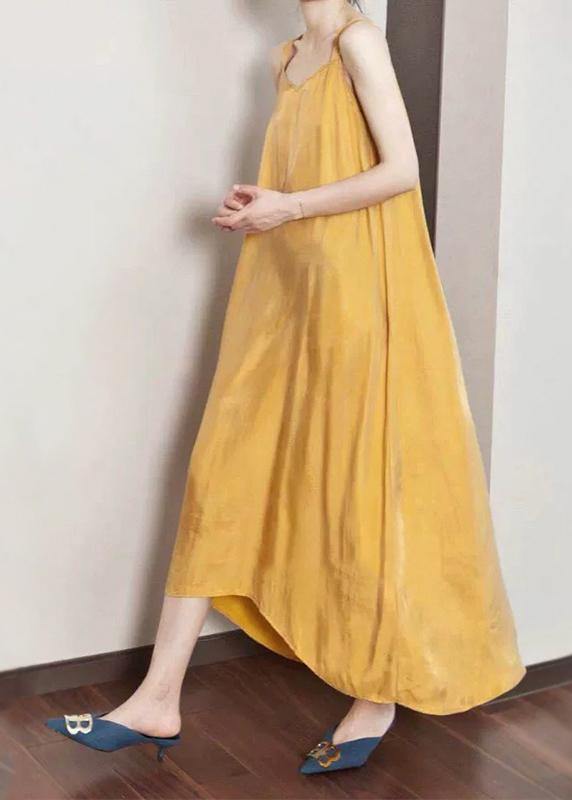 Luxy Silk Dress Yellow Spaghetti Strap Maxi Dress Sundresses - SooLinen