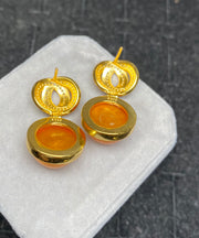 Unique Yellow Sterling Silver Inlaid Beeswax Drop Earrings