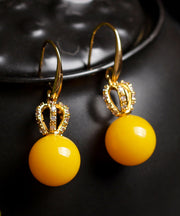 Unique Yellow Sterling Silver Inlaid Beeswax Zircon Drop Earrings