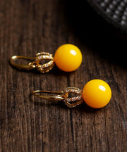 Unique Yellow Sterling Silver Inlaid Beeswax Zircon Drop Earrings