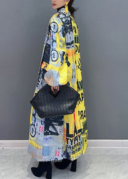 Unique Yellow The Press Style Print Pockets Patchwork Cotton Coats Fall
