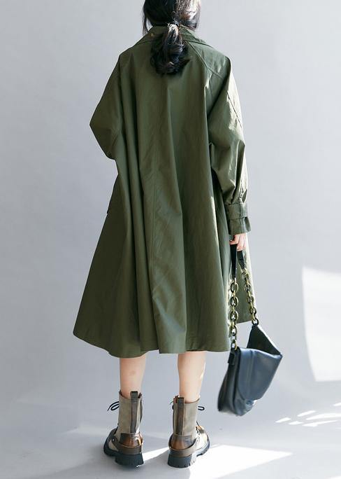 Unique army green Plus Size Long coats Tutorials lapel pockets fall women coats - SooLinen