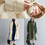 Unique army green Plus Size Long coats Tutorials lapel pockets fall women coats - SooLinen