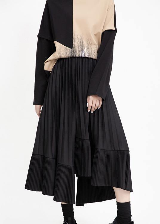 Unique asymmetric cotton patchwork tunic dress Sewing black Cinched Art Dress - SooLinen