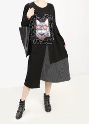 Unique asymmetric cotton prints Wardrobes Fabrics black patchwork Dresses - SooLinen
