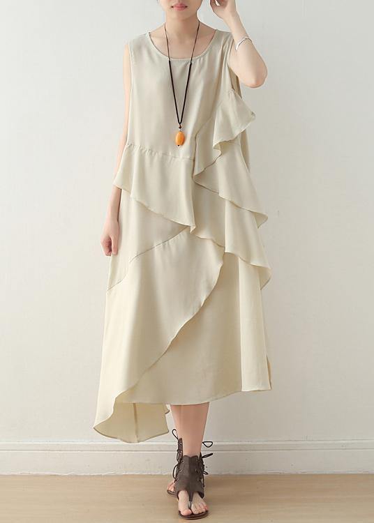 Unique beige sleeveless chiffon tunic top layered Maxi summer Dress - SooLinen