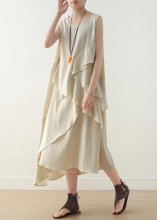 Unique beige sleeveless chiffon tunic top layered Maxi summer Dress - SooLinen