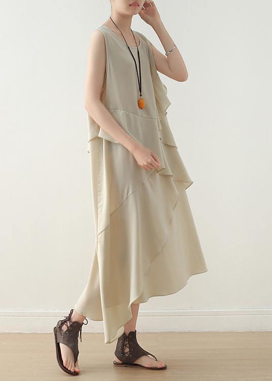 Unique beige sleeveless chiffon tunic top layered Maxi summer Dress ...