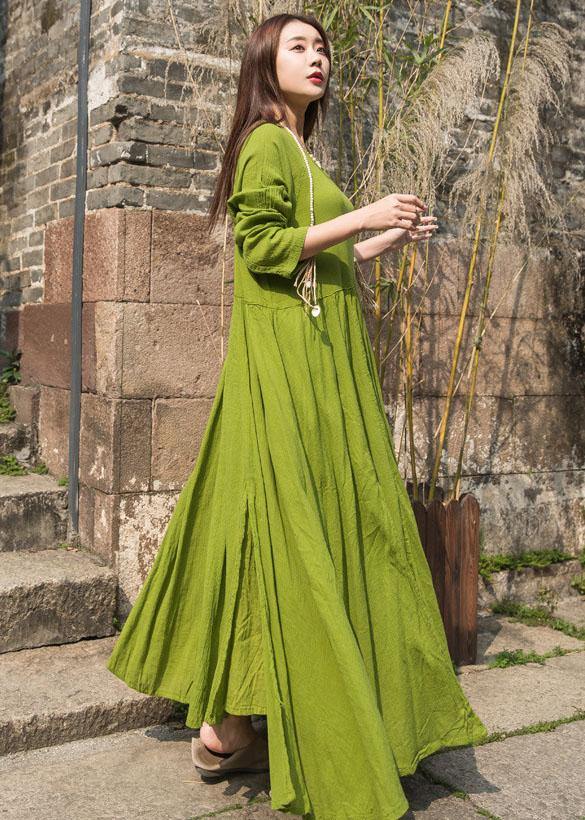 Unique big hem cotton Robes Inspiration olive Dresses summer - SooLinen