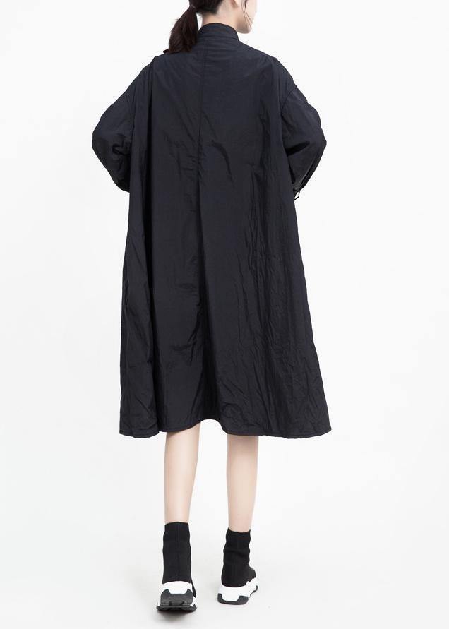 Unique black Fine tunic coatsFabrics two ways to wear big pockets coats - SooLinen