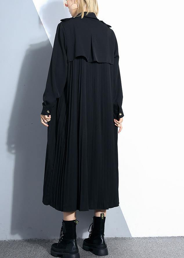 Unique black Plus Size trench coat Outfits patchwork pleated coat - SooLinen