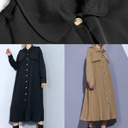 Unique black Plus Size trench coat Outfits patchwork pleated coat - SooLinen