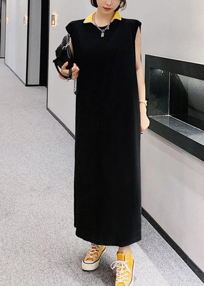 Unique black Smiley print Wardrobes lapel sleeveless Art Dress - SooLinen