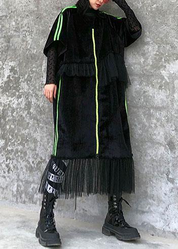 Unique black clothes Women o neck patchwork tulle Maxi Dress - SooLinen