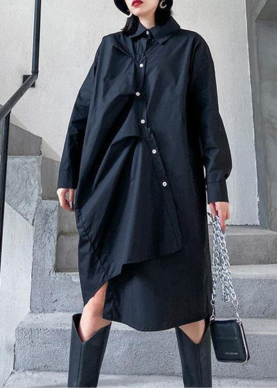 Unique black cotton Tunics asymmetric cotton robes spring Dress - SooLinen